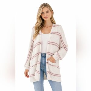 Sienna Sky Elegant Women's Cardigan - Cream and Pink Stripes